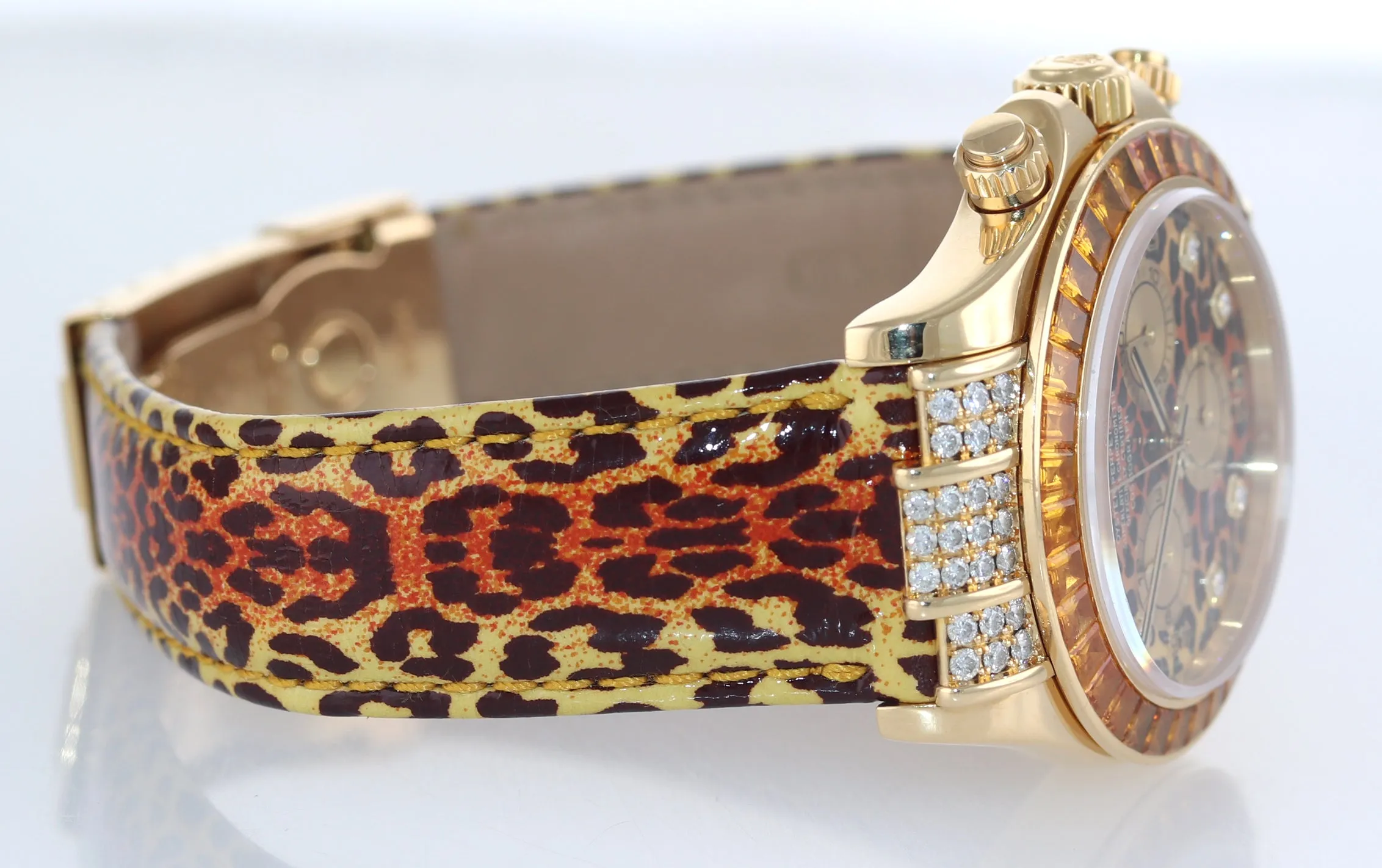 Rolex Daytona 116598SACO Yellow Gold Leather Leopard Safari Diamond Watch