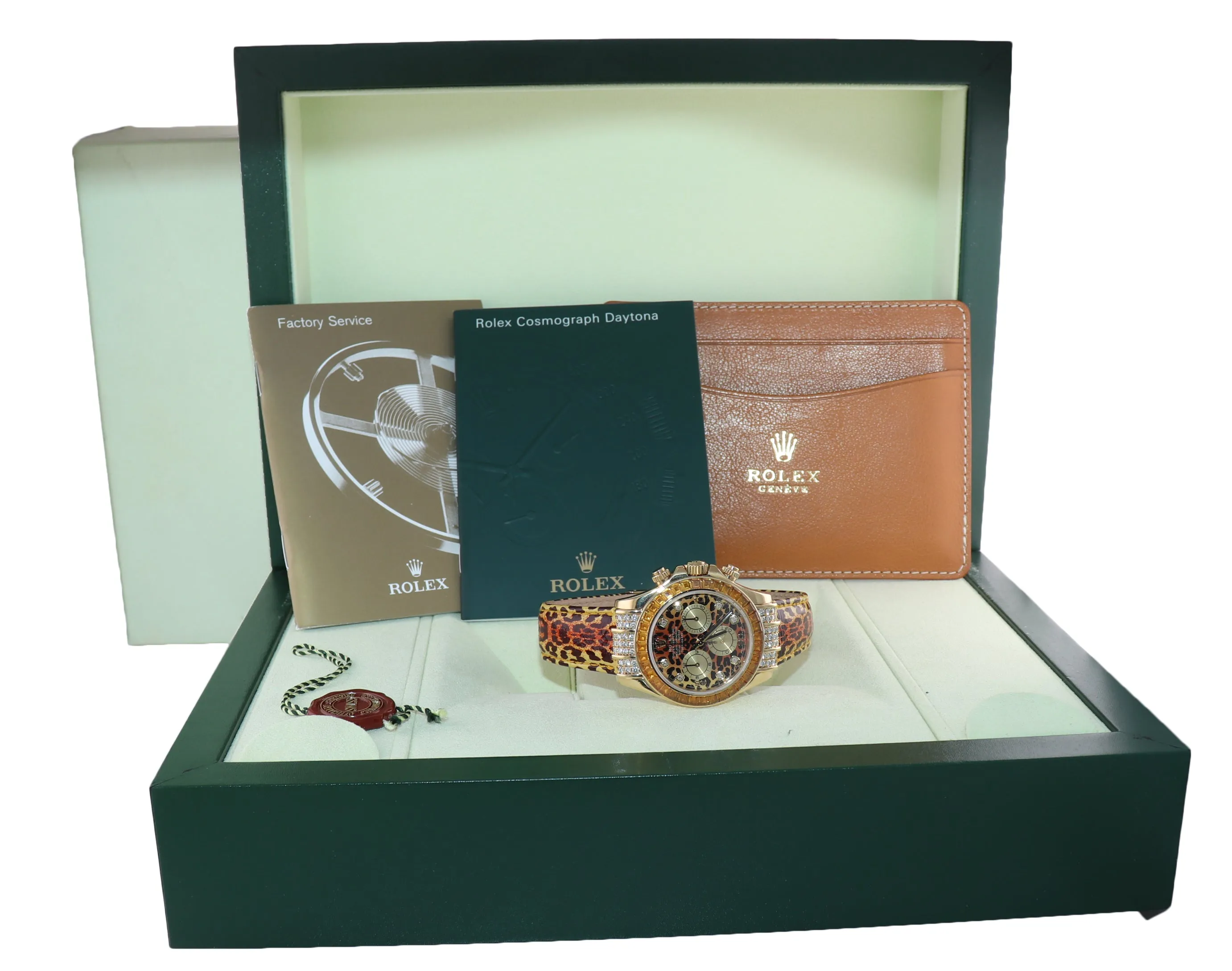 Rolex Daytona 116598SACO Yellow Gold Leather Leopard Safari Diamond Watch