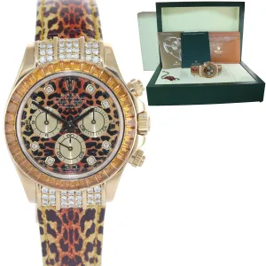 Rolex Daytona 116598SACO Yellow Gold Leather Leopard Safari Diamond Watch