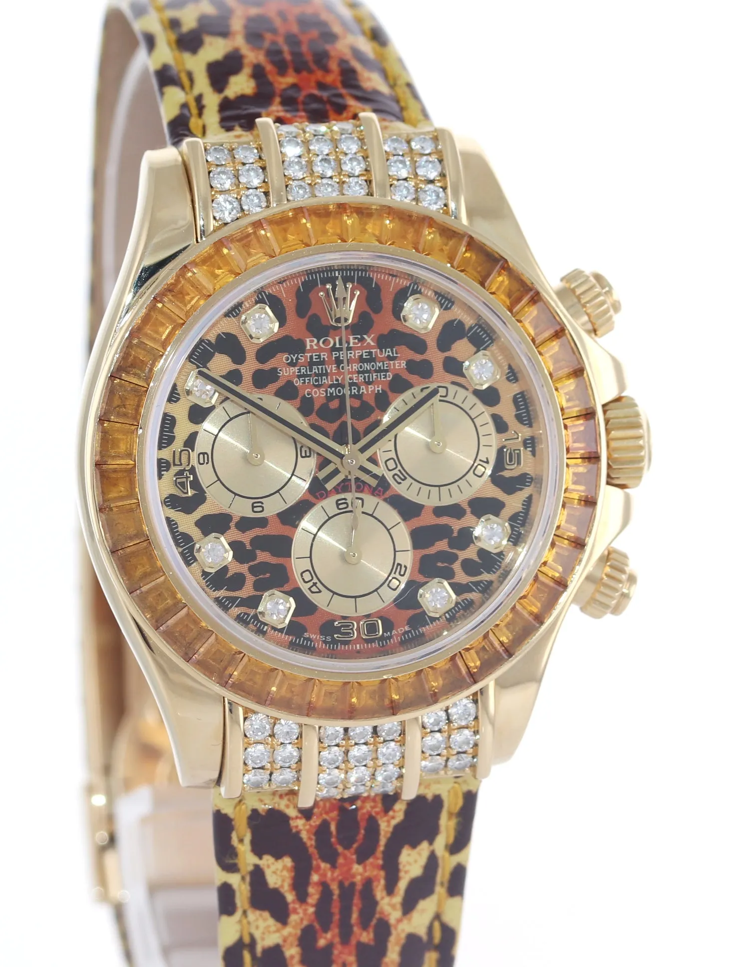 Rolex Daytona 116598SACO Yellow Gold Leather Leopard Safari Diamond Watch