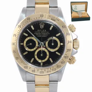 Rolex Daytona 16523 Black Dial Zenith 18k Gold Steel Two Tone Chronograph Watch