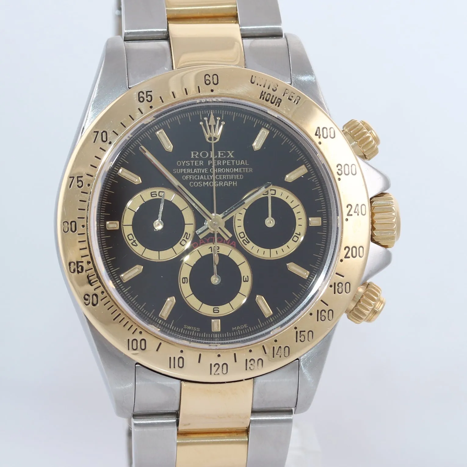Rolex Daytona 16523 Black Dial Zenith 18k Gold Steel Two Tone Chronograph Watch