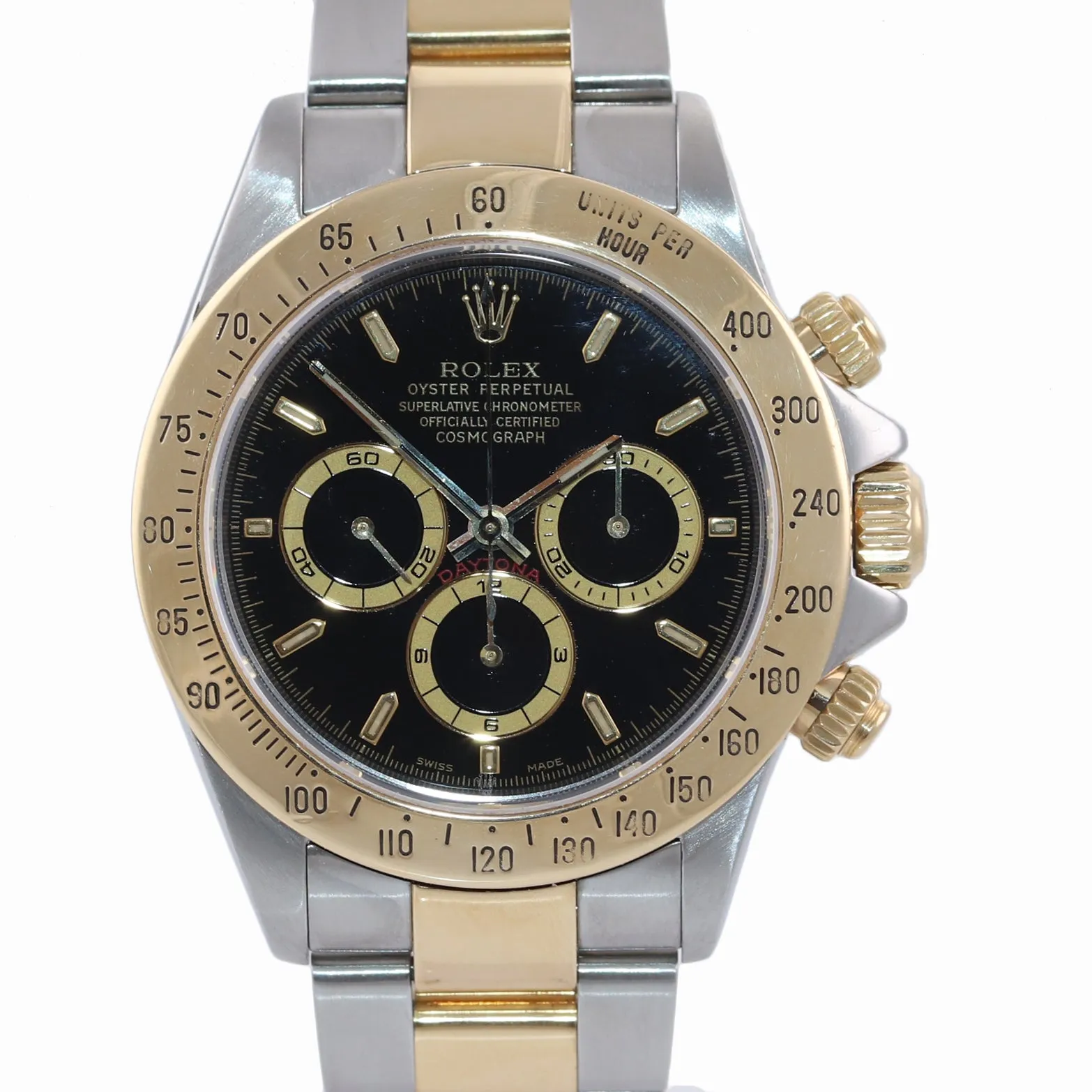 Rolex Daytona 16523 Black Dial Zenith 18k Gold Steel Two Tone Chronograph Watch