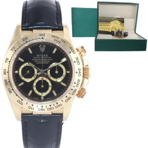 Rolex Daytona Zenith 16518 Black Tritium Dial 18k Yellow Gold Leather Watch Box