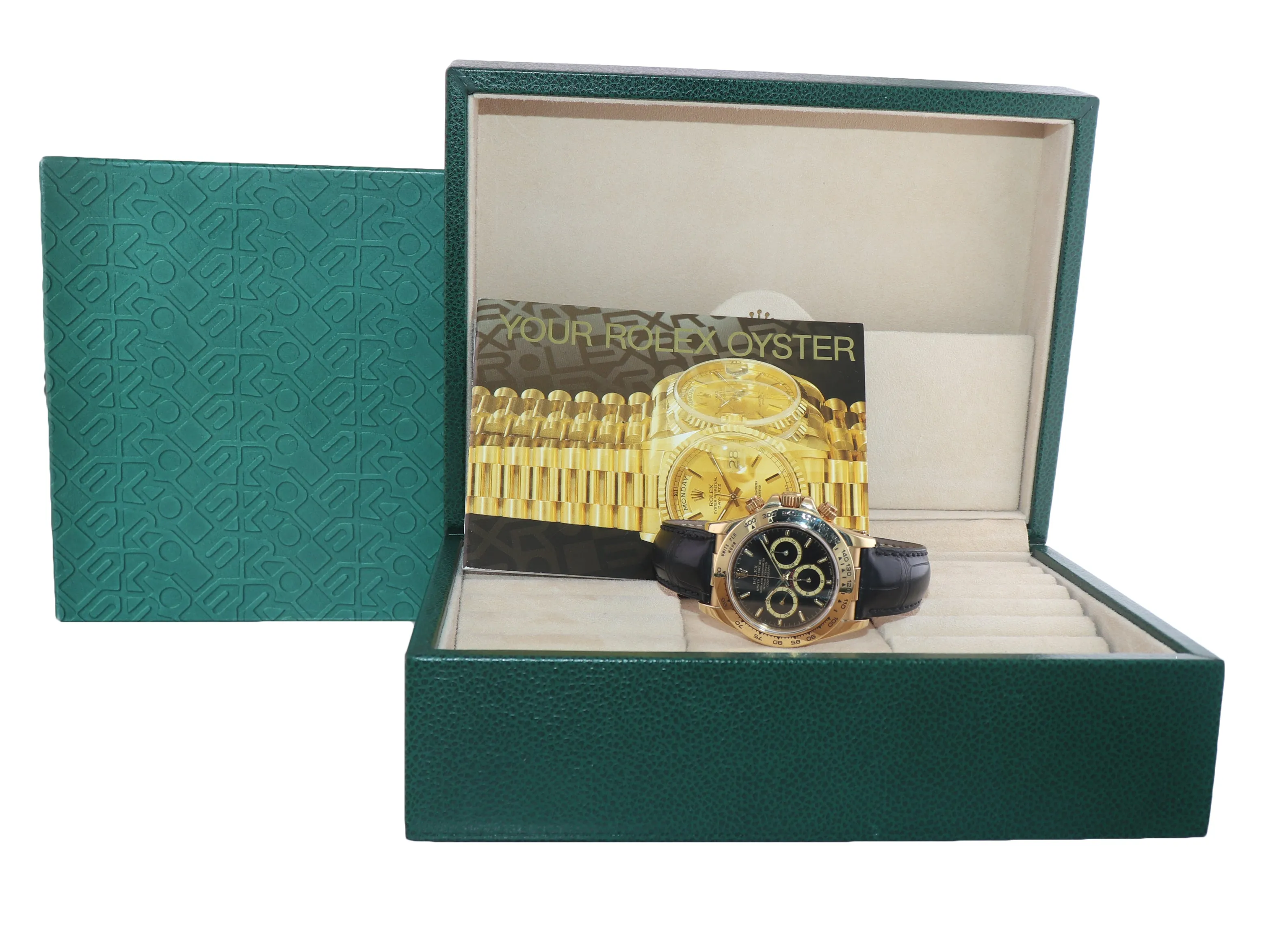 Rolex Daytona Zenith 16518 Black Tritium Dial 18k Yellow Gold Leather Watch Box