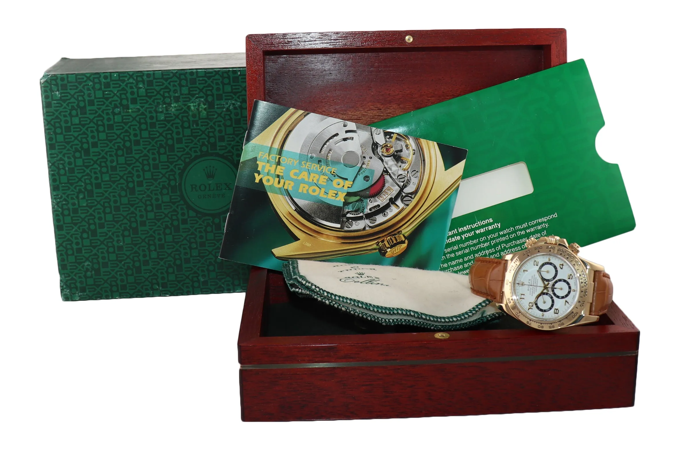 Rolex Daytona Zenith 16518 White Dial 18k Yellow Gold 40mm Leather Watch Box