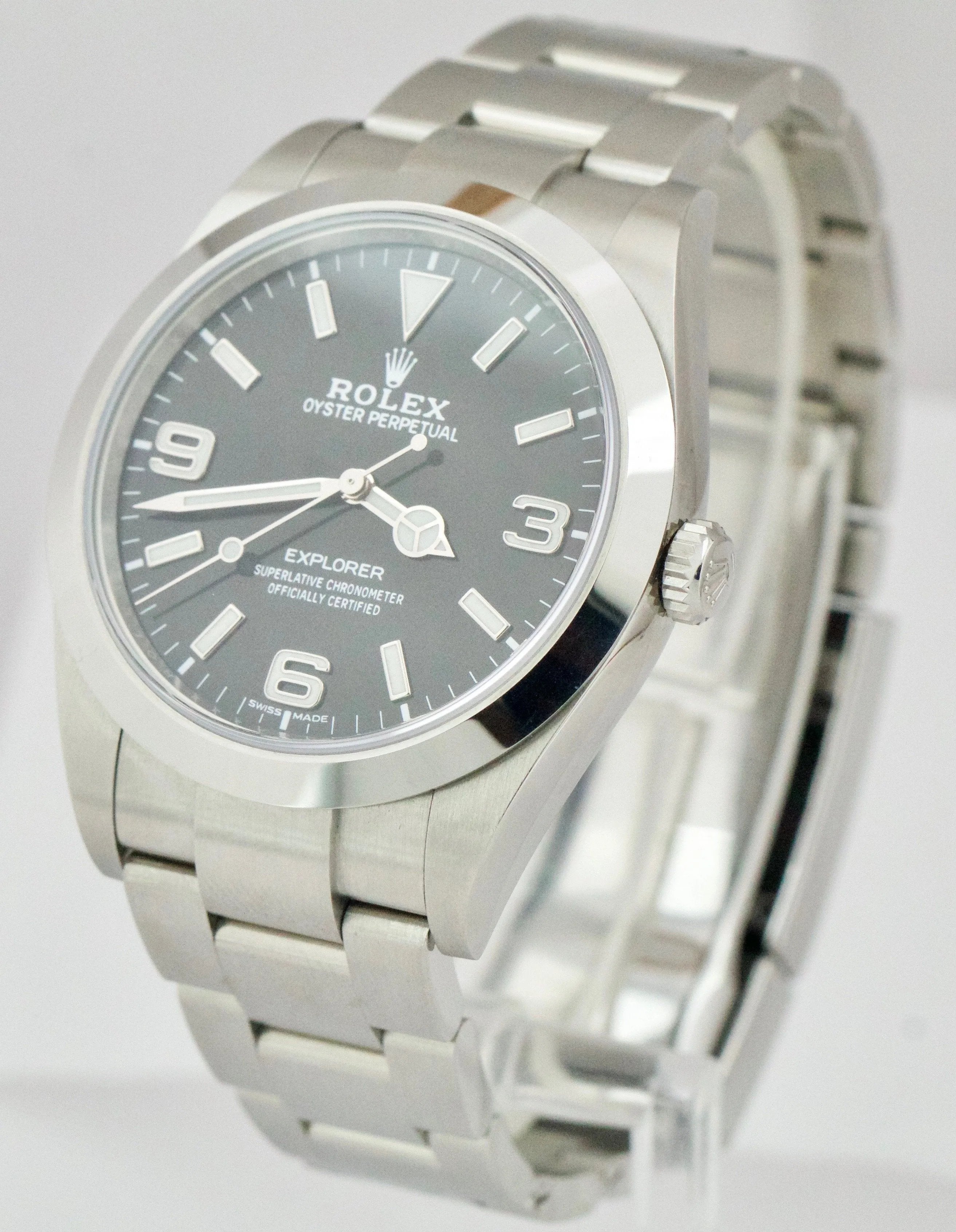 Rolex Explorer I Black 369 FULL LUME MK2 Stainless Steel 39mm 214270 Watch