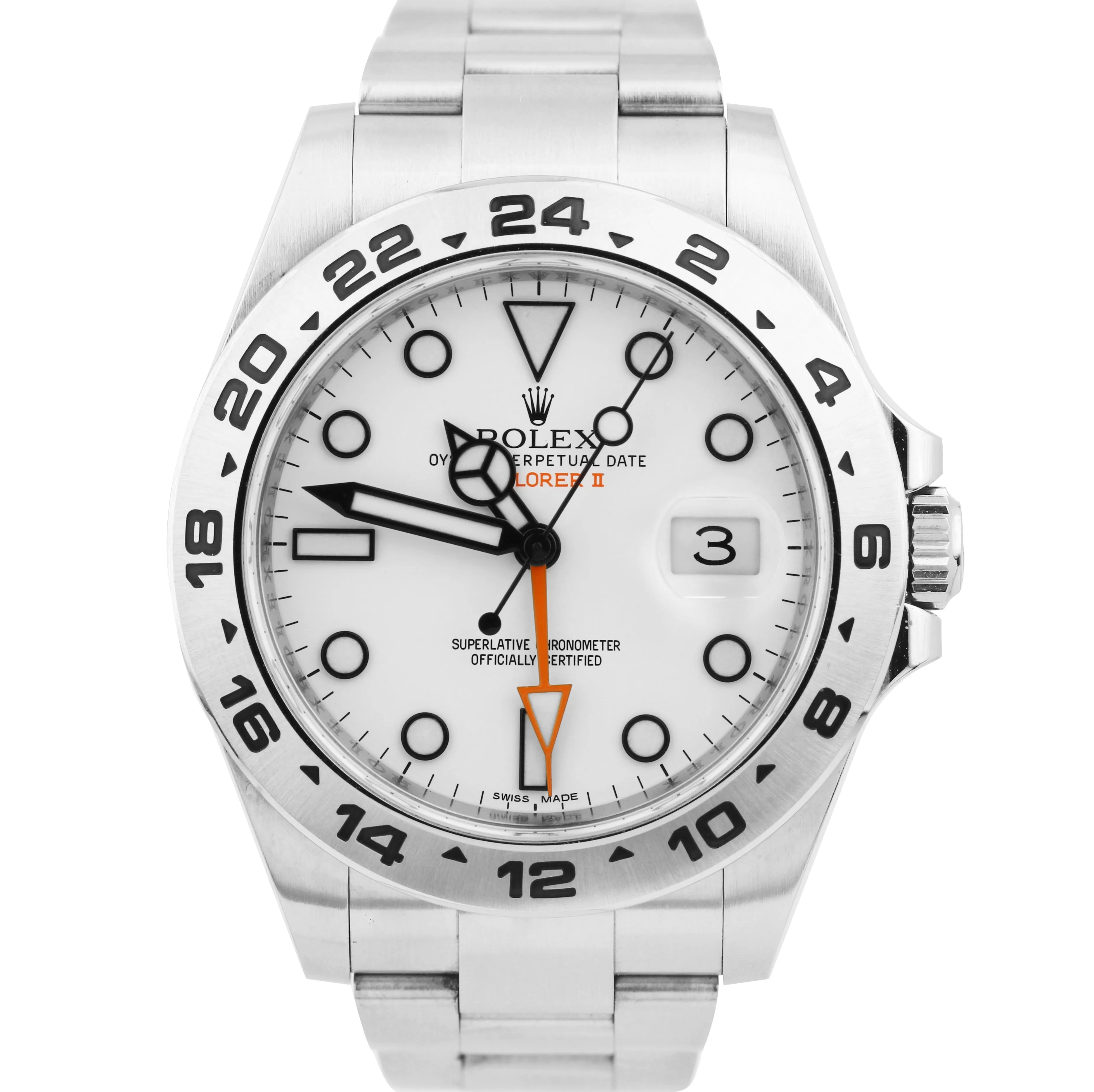 Rolex Explorer II 42mm Polar White Orange Stainless Steel GMT Date Watch 216570