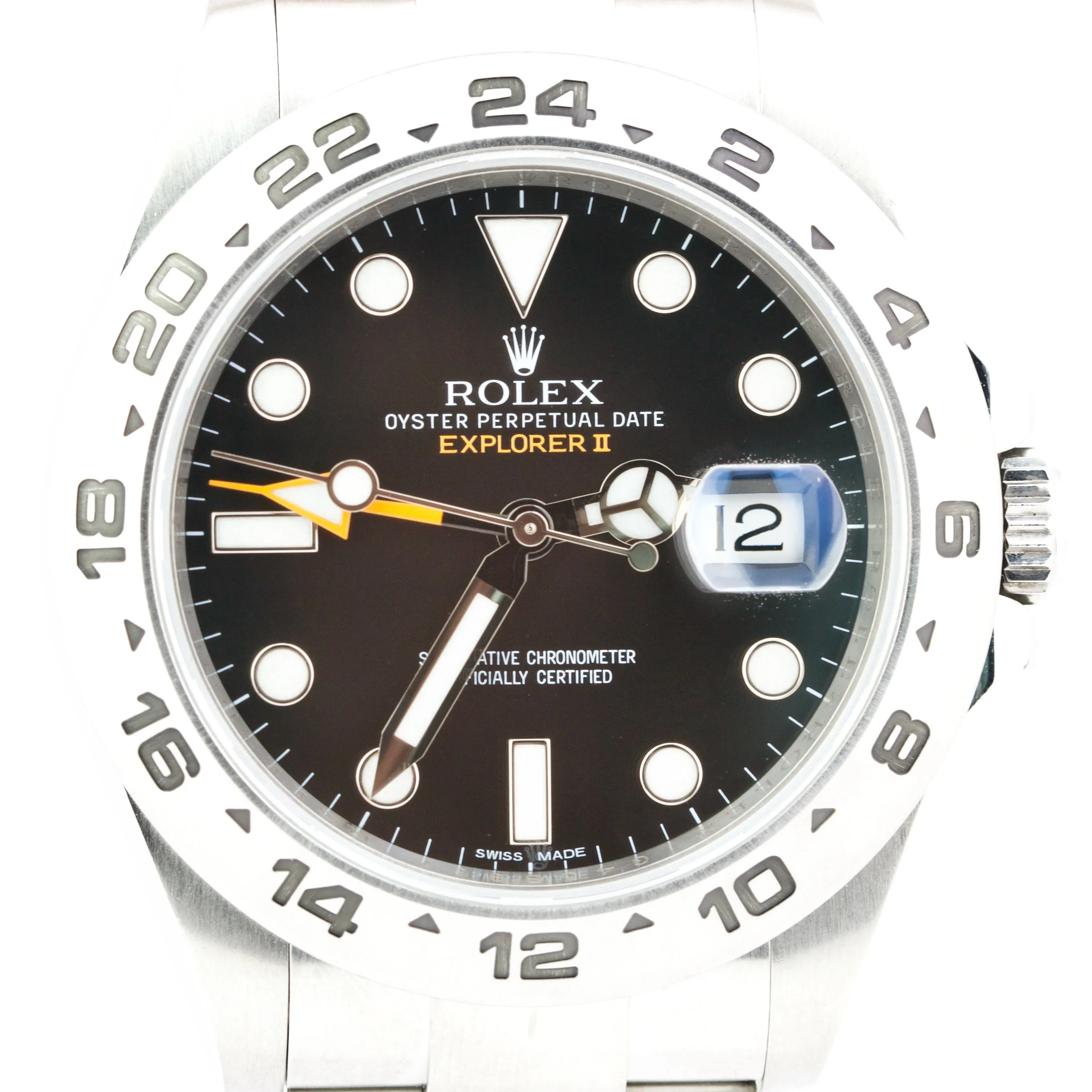 Rolex Explorer II Black Dial Orange Stainless Steel GMT Date 42mm Watch 216570