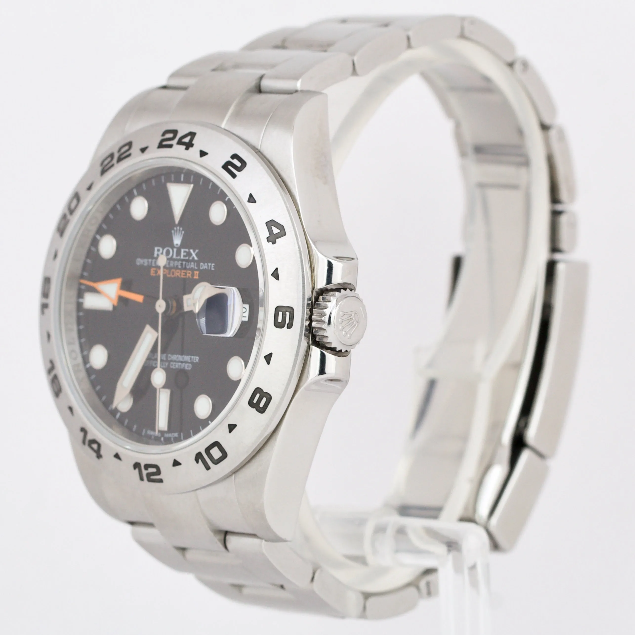 Rolex Explorer II Black Dial Orange Stainless Steel GMT Date 42mm Watch 216570