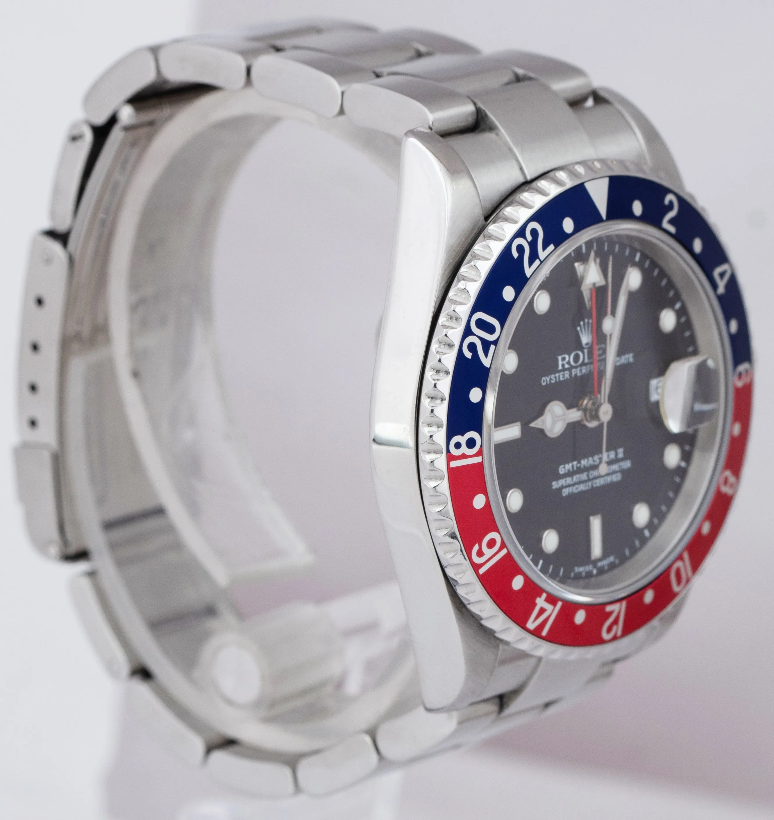 Rolex GMT-Master II 40mm PEPSI RED BLUE Steel NO-HOLES CASE Black Watch 16710
