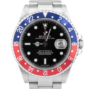 Rolex GMT-Master II 40mm PEPSI RED BLUE Steel NO-HOLES CASE Black Watch 16710