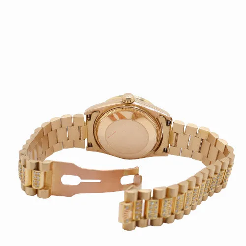 Rolex Ladies Datejust 31mm, 18k Yellow gold, Iced Out, Custom Pave Lapis Dial Reference# 68278