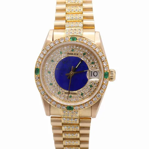 Rolex Ladies Datejust 31mm, 18k Yellow gold, Iced Out, Custom Pave Lapis Dial Reference# 68278
