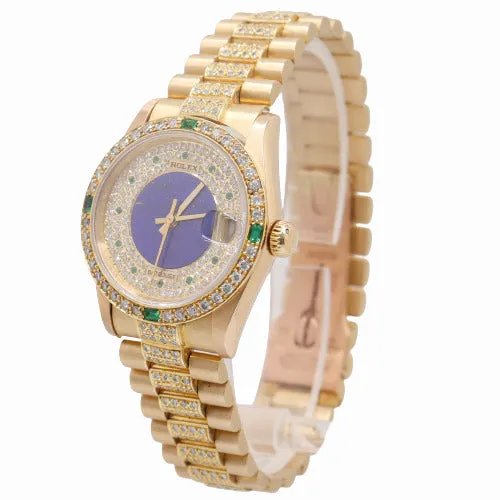 Rolex Ladies Datejust 31mm, 18k Yellow gold, Iced Out, Custom Pave Lapis Dial Reference# 68278