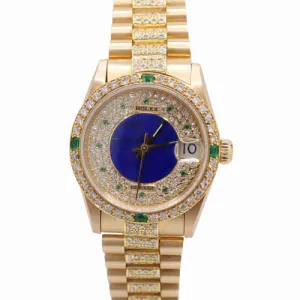 Rolex Ladies Datejust 31mm, 18k Yellow gold, Iced Out, Custom Pave Lapis Dial Reference# 68278