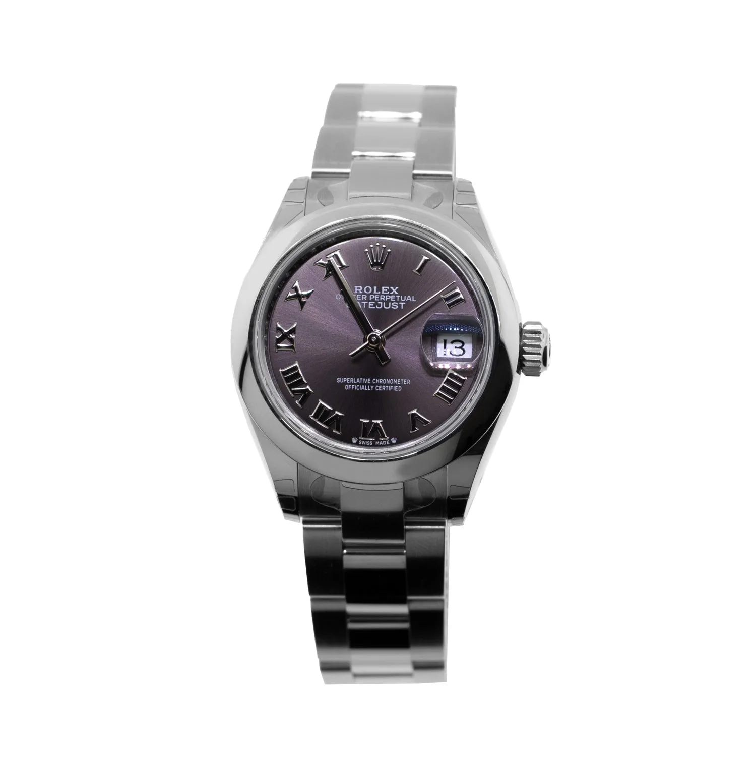Rolex Lady-Datejust 28mm Stainless Steel Dark Rhodium Roman Dial & Smooth Bezel 279160