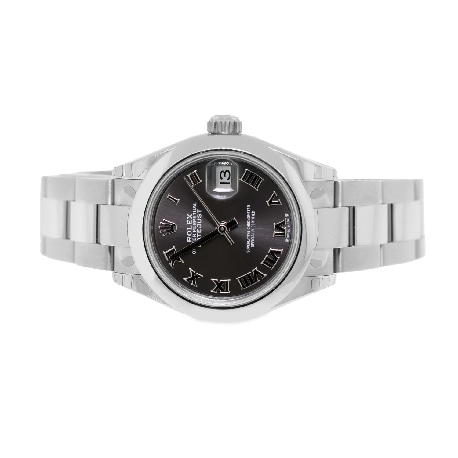 Rolex Lady-Datejust 28mm Stainless Steel Dark Rhodium Roman Dial & Smooth Bezel 279160