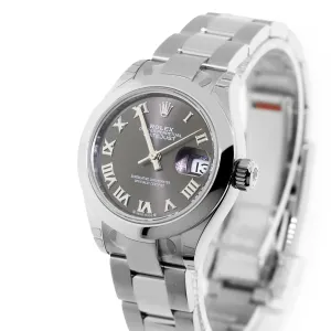 Rolex Lady-Datejust 28mm Stainless Steel Dark Rhodium Roman Dial & Smooth Bezel 279160