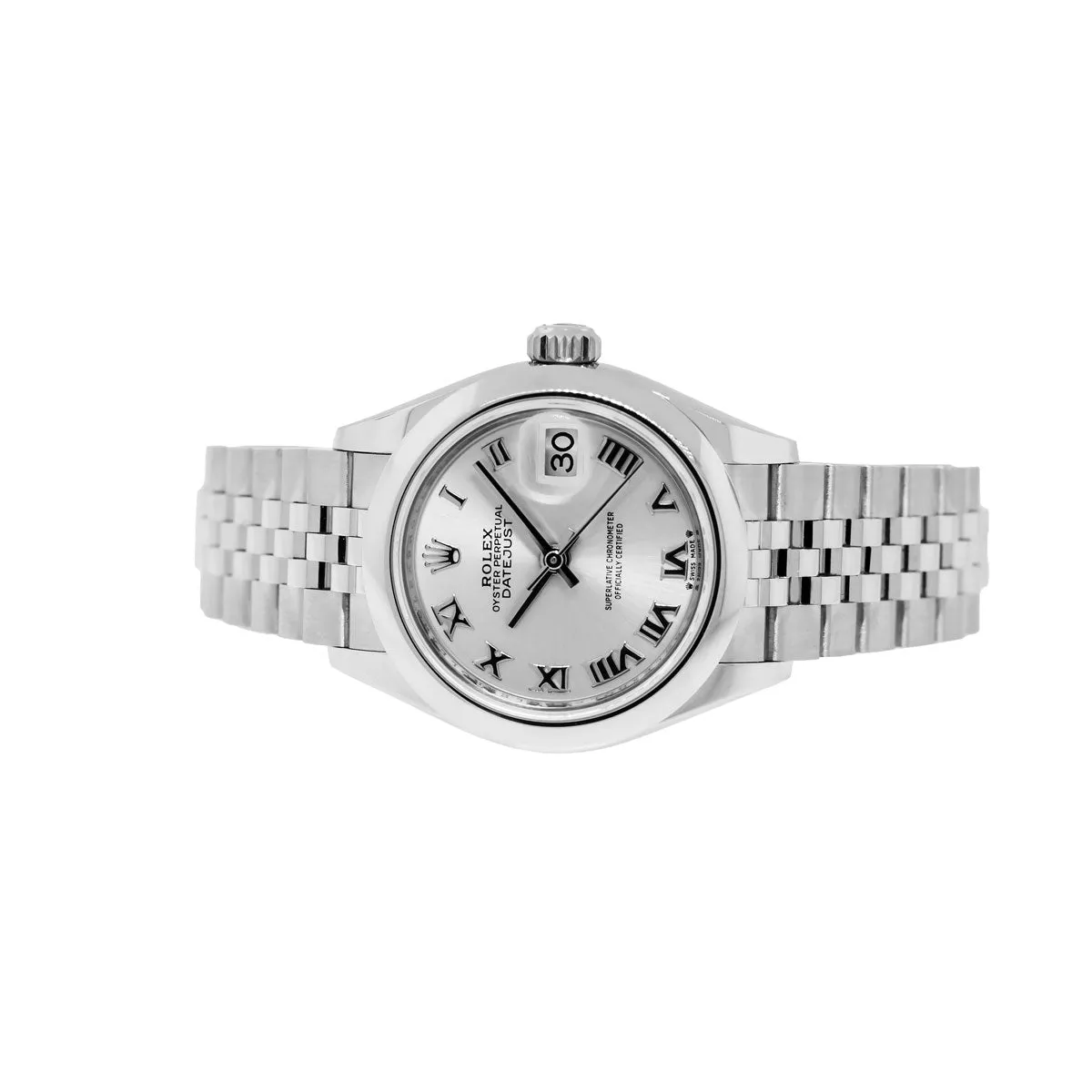 Rolex Lady-Datejust 28mm Stainless Steel Silver Roman Dial & Smooth Bezel 279160