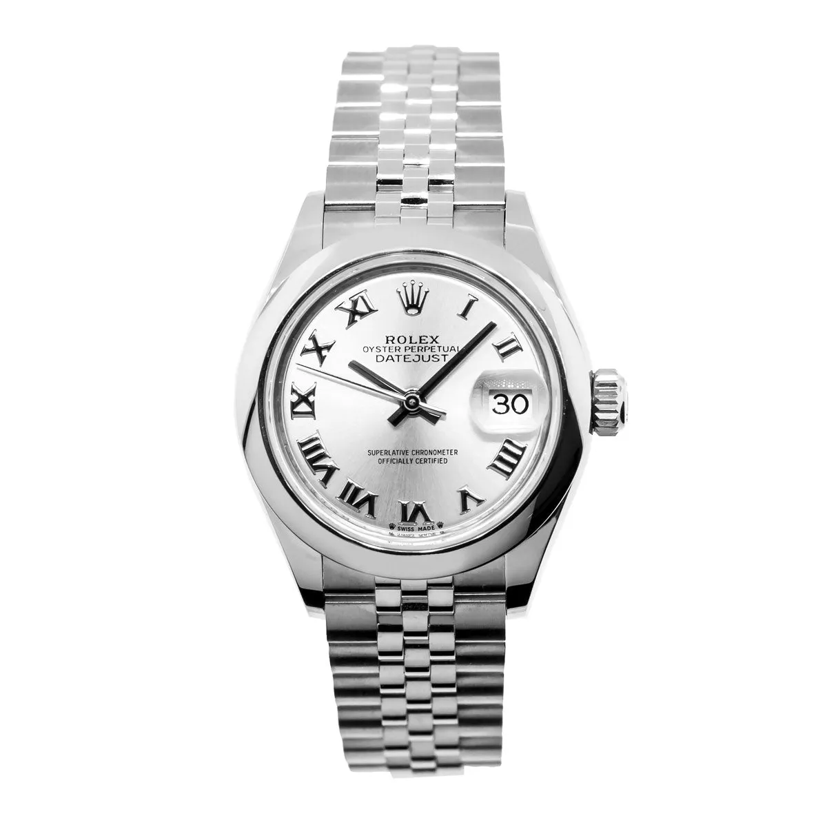 Rolex Lady-Datejust 28mm Stainless Steel Silver Roman Dial & Smooth Bezel 279160