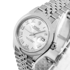 Rolex Lady-Datejust 28mm Stainless Steel Silver Roman Dial & Smooth Bezel 279160