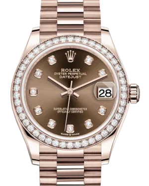 Rolex Lady-Datejust 31 Rose Gold Chocolate Diamond Dial & Diamond Bezel President Bracelet 278285RBR