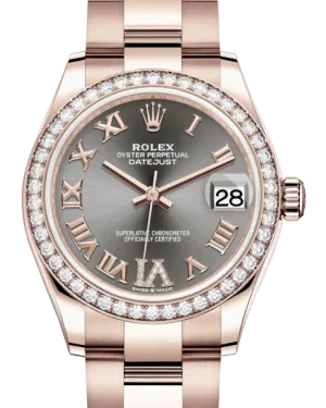 Rolex Lady-Datejust 31 Rose Gold Rhodium Roman Diamond VI Dial & Diamond Bezel Oyster Bracelet 278285RBR