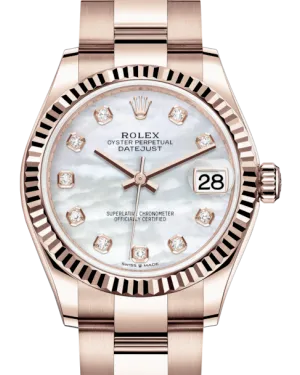 Rolex Lady-Datejust 31 Rose Gold White Mother of Pearl Diamond Dial & Fluted Bezel Oyster Bracelet 278275