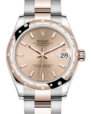 Rolex Lady-Datejust 31 Rose Gold/Steel Rose Index Dial & Domed Set with Diamonds Bezel Oyster Bracelet 278341RBR