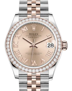 Rolex Lady-Datejust 31 Rose Gold/Steel Rose Roman Dial & Diamond Bezel Jubilee Bracelet 278381RBR