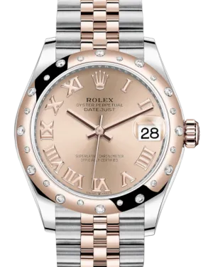 Rolex Lady-Datejust 31 Rose Gold/Steel Rose Roman Dial & Domed Set with Diamonds Bezel Jubilee Bracelet 278341RBR