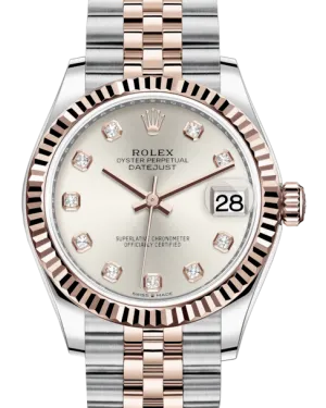 Rolex Lady-Datejust 31 Rose Gold/Steel Silver Diamond Dial & Fluted Bezel Jubilee Bracelet 278271