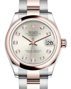 Rolex Lady-Datejust 31 Rose Gold/Steel Silver Diamond Dial & Smooth Domed Bezel Oyster Bracelet 278241