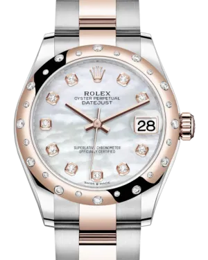 Rolex Lady-Datejust 31 Rose Gold/Steel White Mother of Pearl Diamond Dial & Domed Set with Diamonds Bezel Oyster Bracelet 278341RBR
