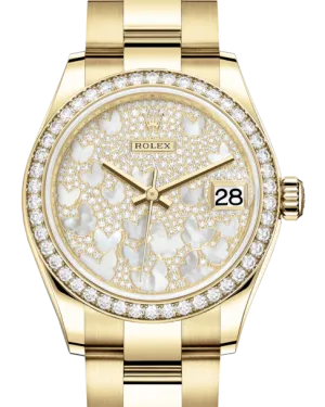 Rolex Lady-Datejust 31 Yellow Gold Mother of Pearl Butterfly Diamond Paved Dial & Diamond Bezel Oyster Bracelet 278288RBR