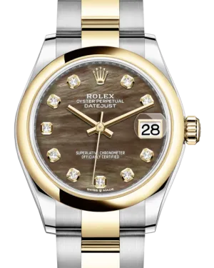 Rolex Lady-Datejust 31 Yellow Gold/Steel Black Mother of Pearl Diamond Dial & Smooth Domed Bezel Oyster Bracelet 278243