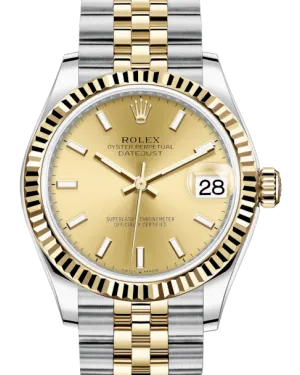 Rolex Lady-Datejust 31 Yellow Gold/Steel Champagne Index Dial & Fluted Bezel Jubilee Bracelet 278273 - NEW