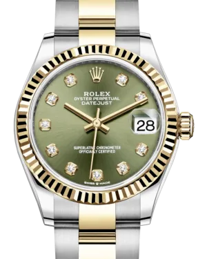 Rolex Lady-Datejust 31 Yellow Gold/Steel Olive Green Diamond Dial & Fluted Bezel Oyster Bracelet 278273