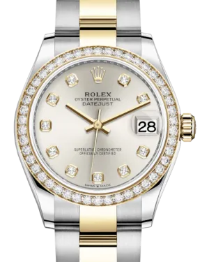 Rolex Lady-Datejust 31 Yellow Gold/Steel Silver Diamond Dial & Diamond Bezel Oyster Bracelet 278383RBR