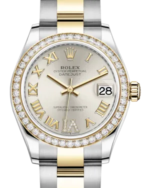 Rolex Lady-Datejust 31 Yellow Gold/Steel Silver Roman Diamond VI Dial & Diamond Bezel Oyster Bracelet 278383RBR