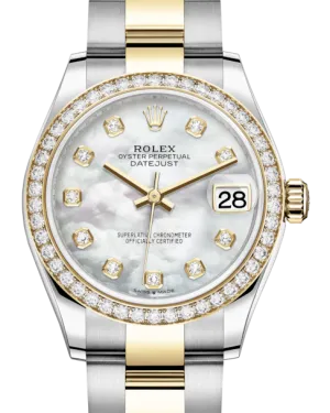Rolex Lady-Datejust 31 Yellow Gold/Steel White Mother of Pearl Diamond Dial & Diamond Bezel Oyster Bracelet 278383RBR