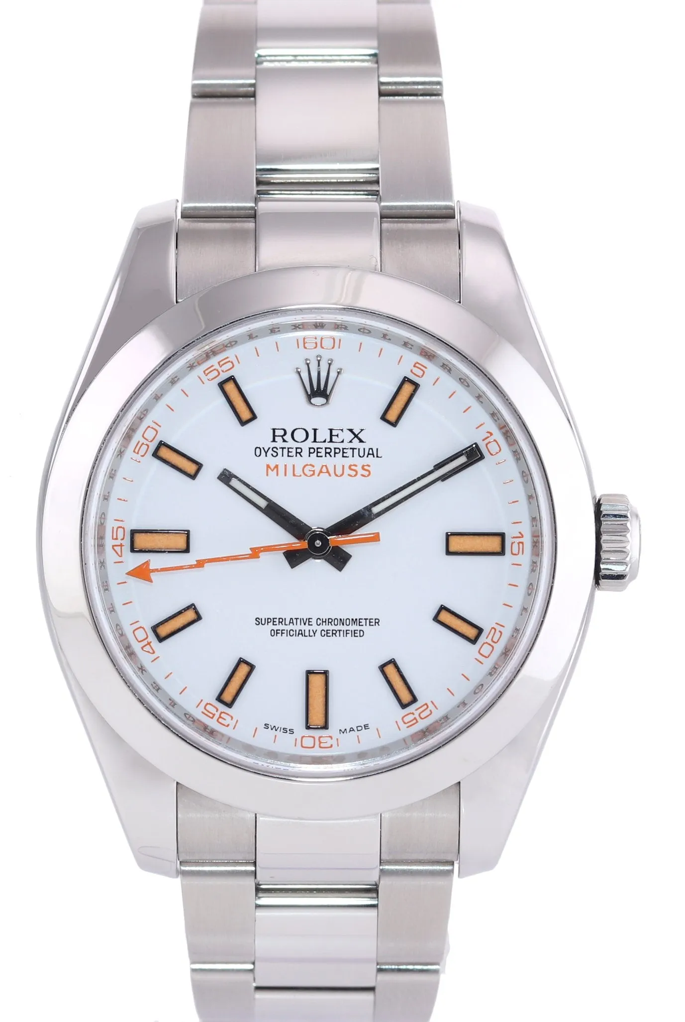 Rolex Milgauss 116400 White Orange 40mm Steel Anti-Magnetic Watch Box