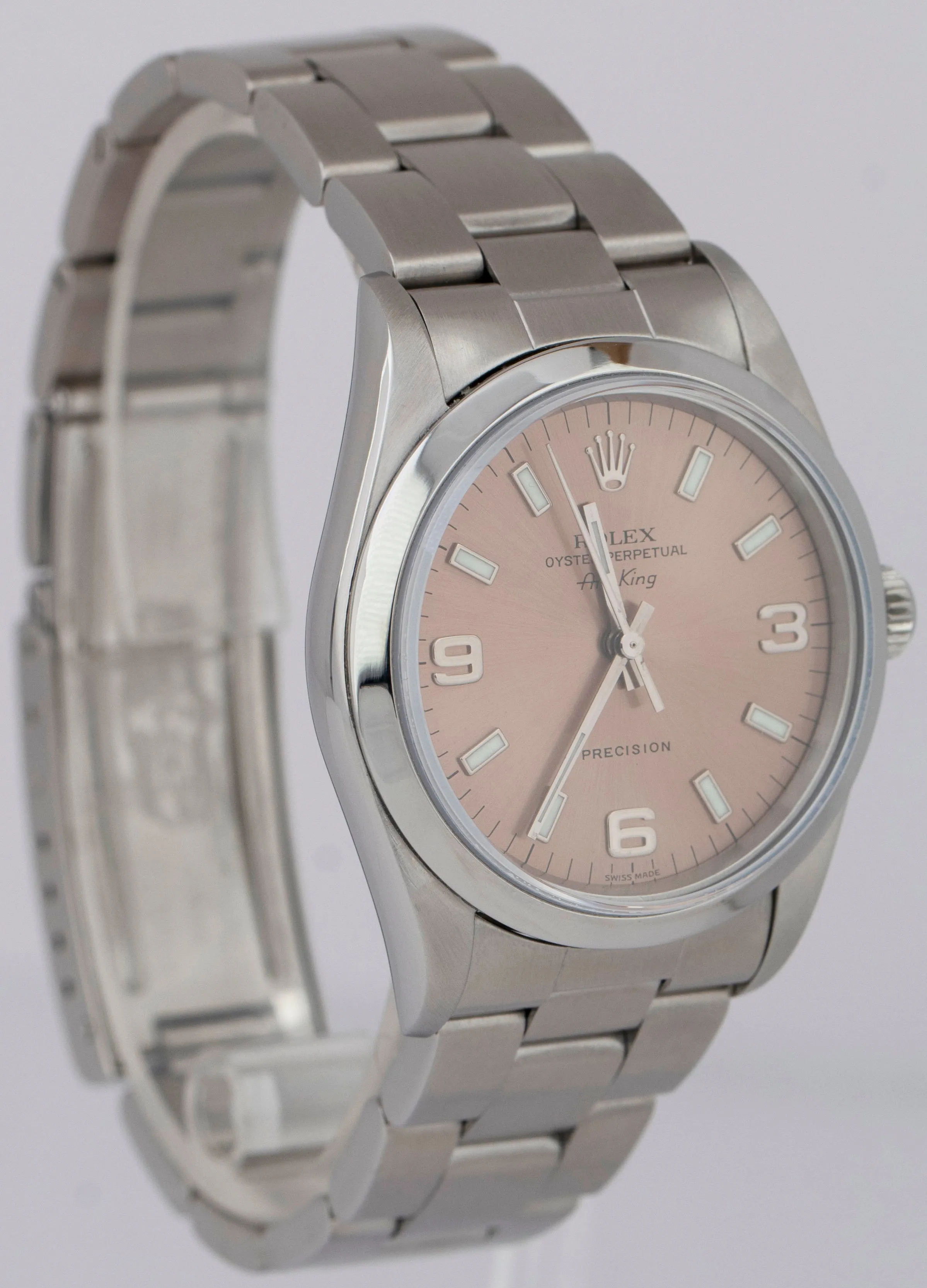 Rolex Oyster Perpetual Air-King 34mm Salmon Stainless Steel Oyster Watch 14000