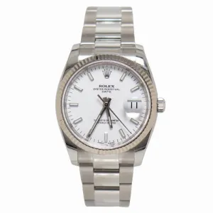Rolex Oyster Perpetual Date Stainless Steel 34mm White Stick Dial Watch Reference #115234