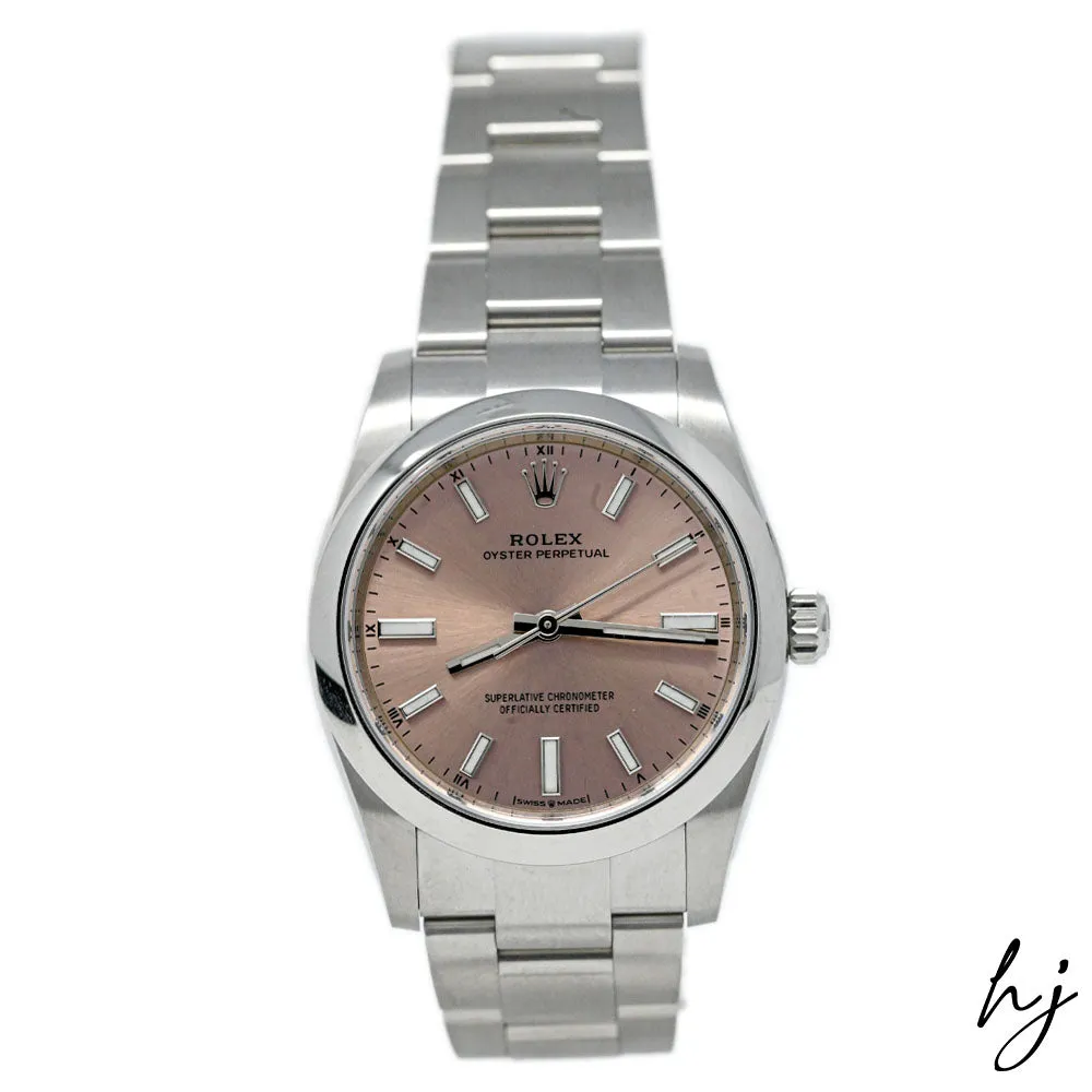Rolex Oyster Perpetual Stainless Steel 34mm Pink Stick Dial Watch Reference #: 124200