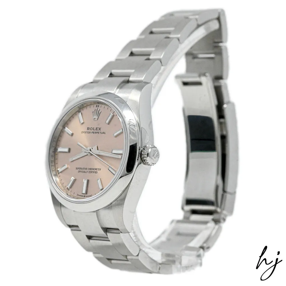Rolex Oyster Perpetual Stainless Steel 34mm Pink Stick Dial Watch Reference #: 124200