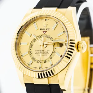 Rolex Sky-Dweller 42mm Yellow Gold Champagne Index Dial & Fluted Bezel 326238