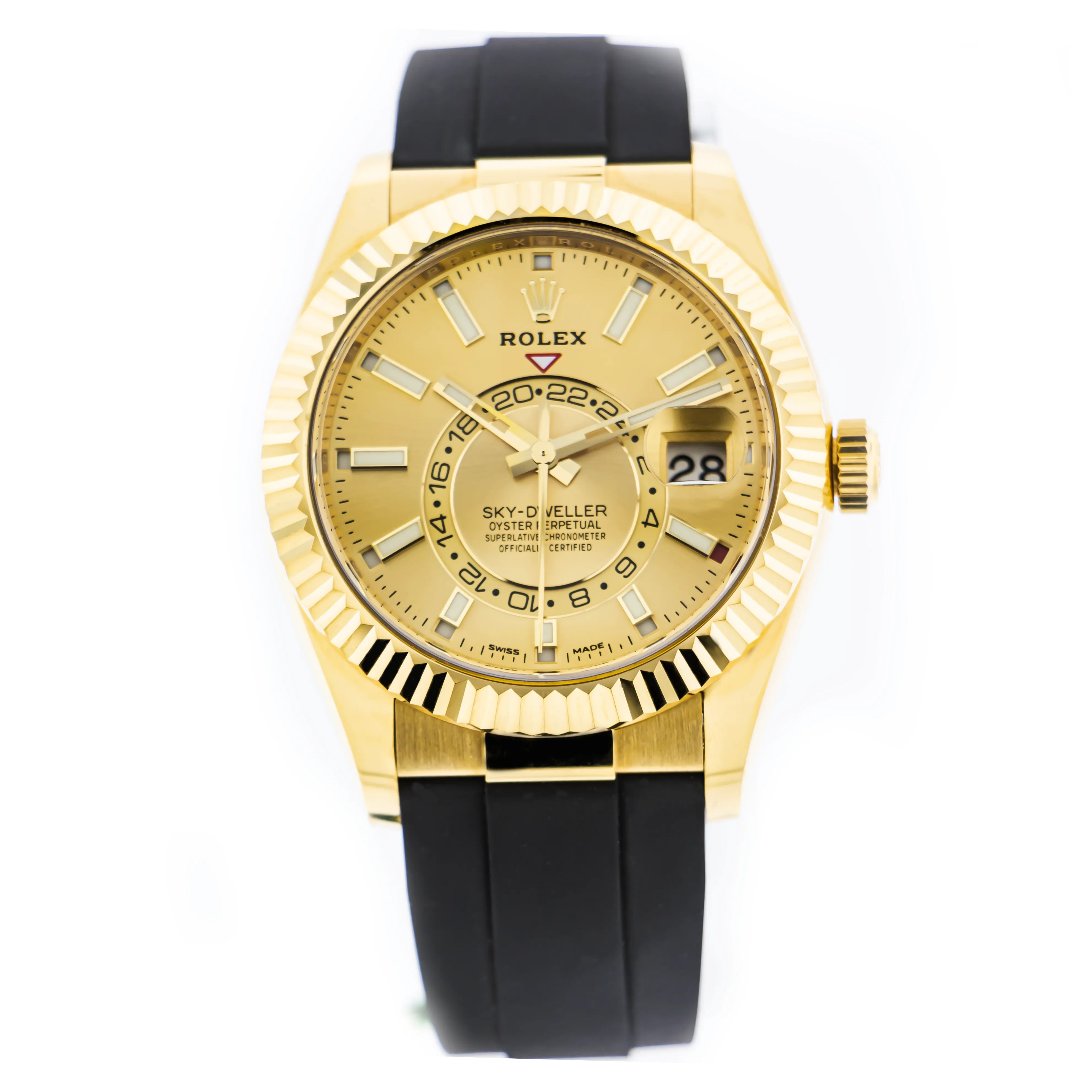 Rolex Sky-Dweller 42mm Yellow Gold Champagne Index Dial & Fluted Bezel 326238