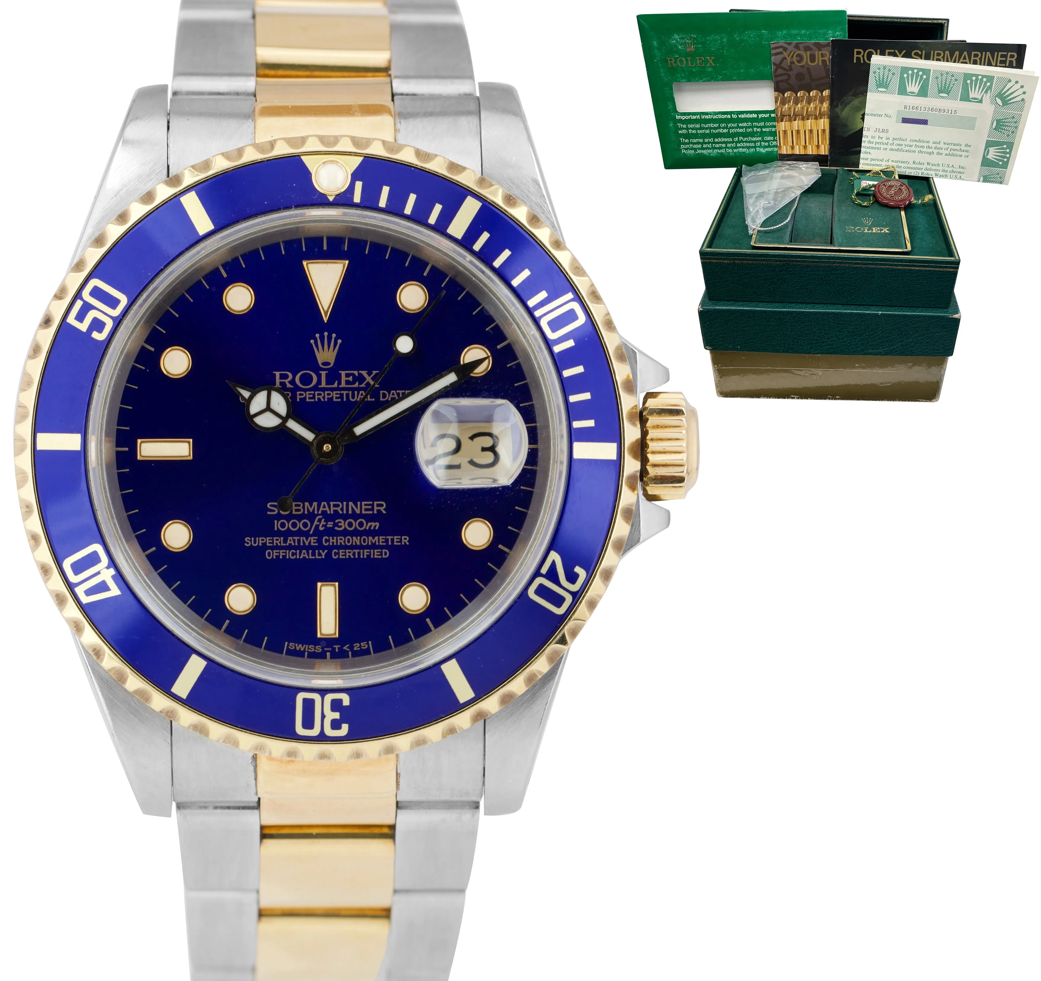 Rolex Submariner Date Two-Tone Steel Gold Blue 40mm Watch 16613 LB BOX PAPERS
